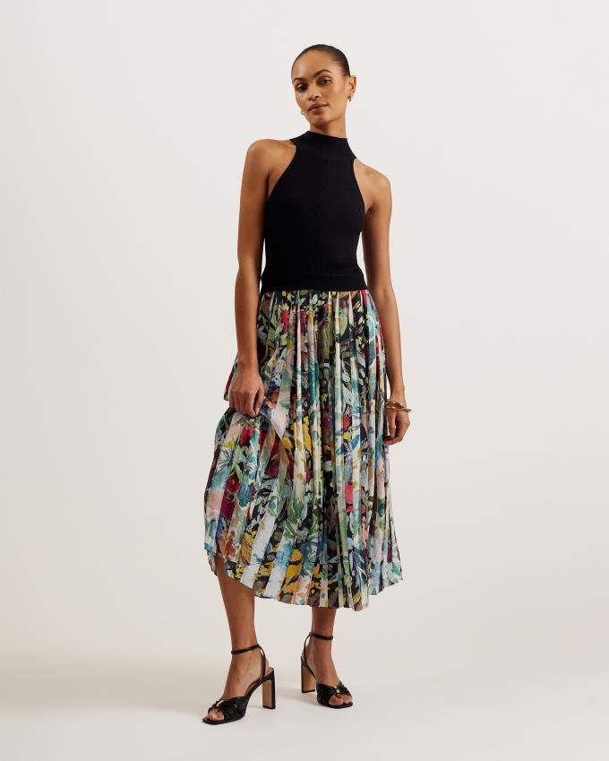 Peignoir Ted Baker Sleeveless Midi With Floral Pleated Noir Femme | NKA-32009754